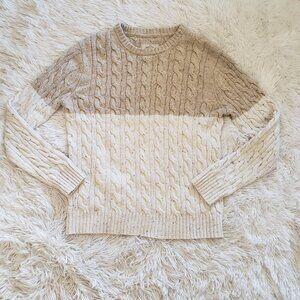 St John’s Bay Mens Beige/Cream Colorblock Cotton Blend Cable Sweater Small